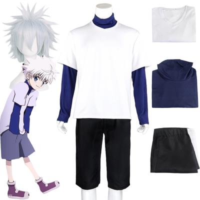 Аниме HUNTER HUNTER Косплей Killua Zoldyck номер 99 значок Хэллоуин Карнавальный вечерние костюм рубашка короткий белый парик костюмы