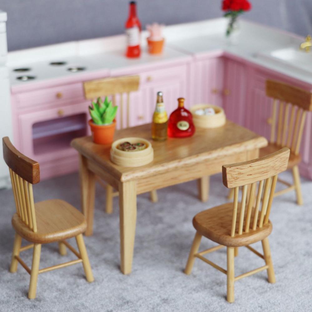 House Decor Ornament Wooden Miniature Decorative Tiny Chair Table Dollhouse Furniture Dining Room