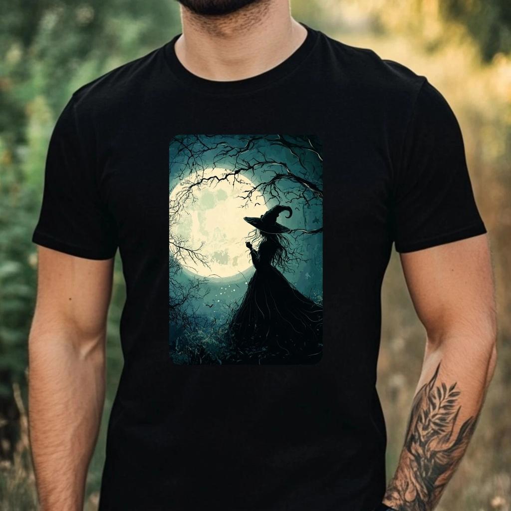 T-Shirt Herren Hexe bei Vollmond Motiv Baumwolle Größe XS bis 5XL