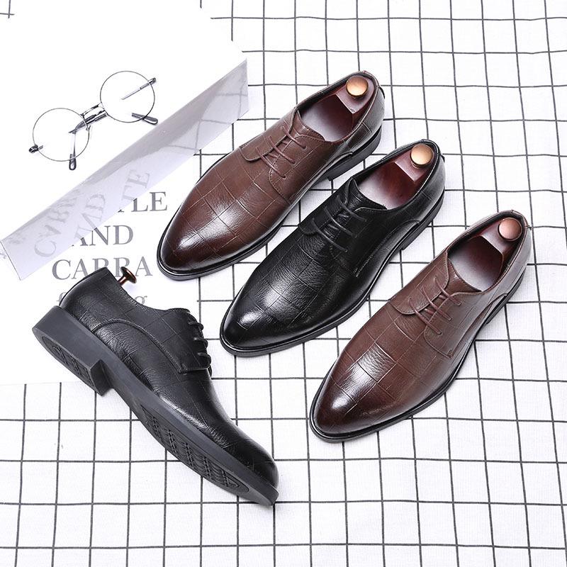 2025 Spring Men's Shoes Business Dress Leather Shoes British Trendy Men's Pointed Head Lace-up Casual Shoes
