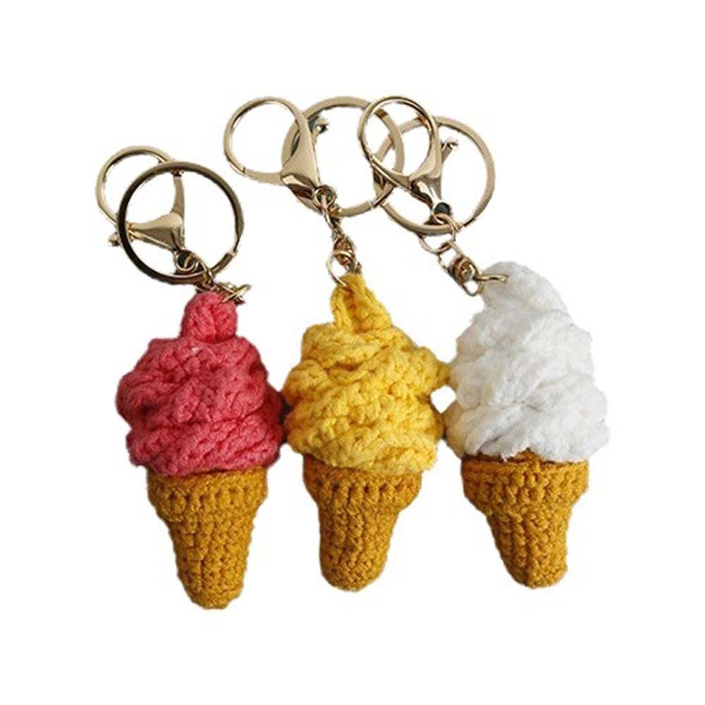 Ice Cream Cone Crochet Keychain Handmaking Knitted Keyrings Exquisite Ice Cream Pendant Bag Charm