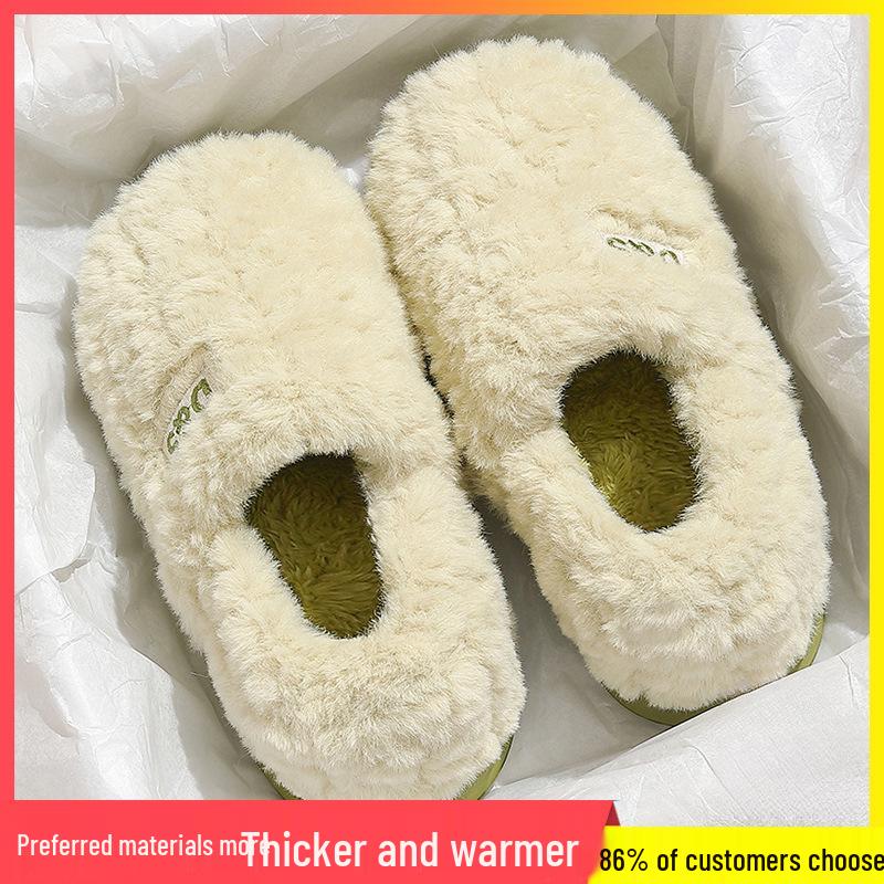 Мужские зимние хлопковые плюшевые домашние/уличные тапочки 2025 - с толстой подошвой и закрытой пяткой.