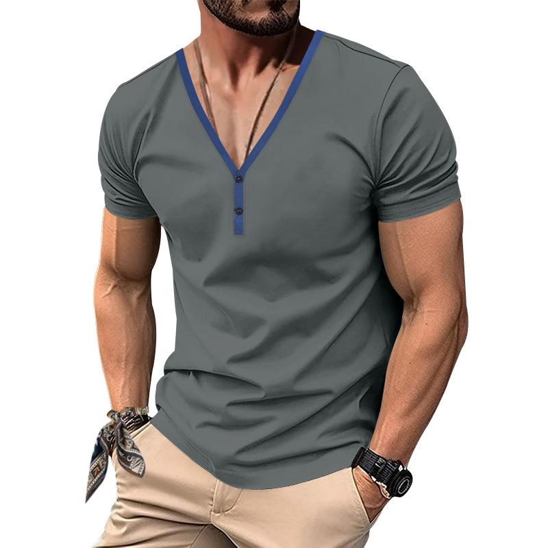 2025 Summer Men T-shirt V-neck Fashion Design Slim Fit Soild T-shirts Male Tops Tees Short Sleeve T Shirt For Men