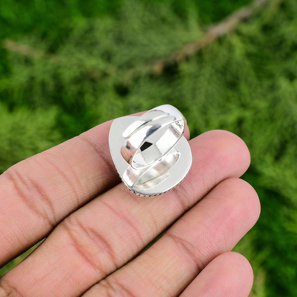 Sterling Silver Pear Natural Lapis Lazuli Bezel Solitaire Daughter Ring Jewelry