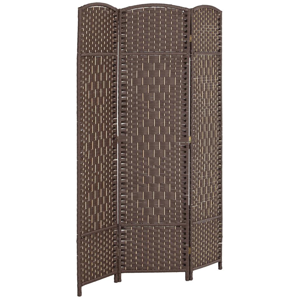 Room Divider 3 Part Foldable Partition Wicker Pattern Pine Wood Brown