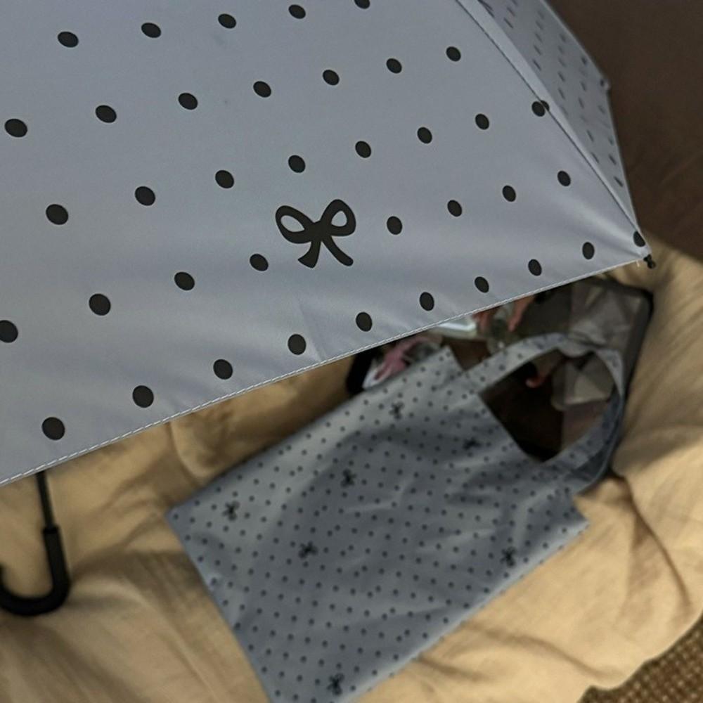Polka Dot Bow Folding Umbrella Sun Protection Hand Operated Parasol Dual-purpose Sunshade Travel
