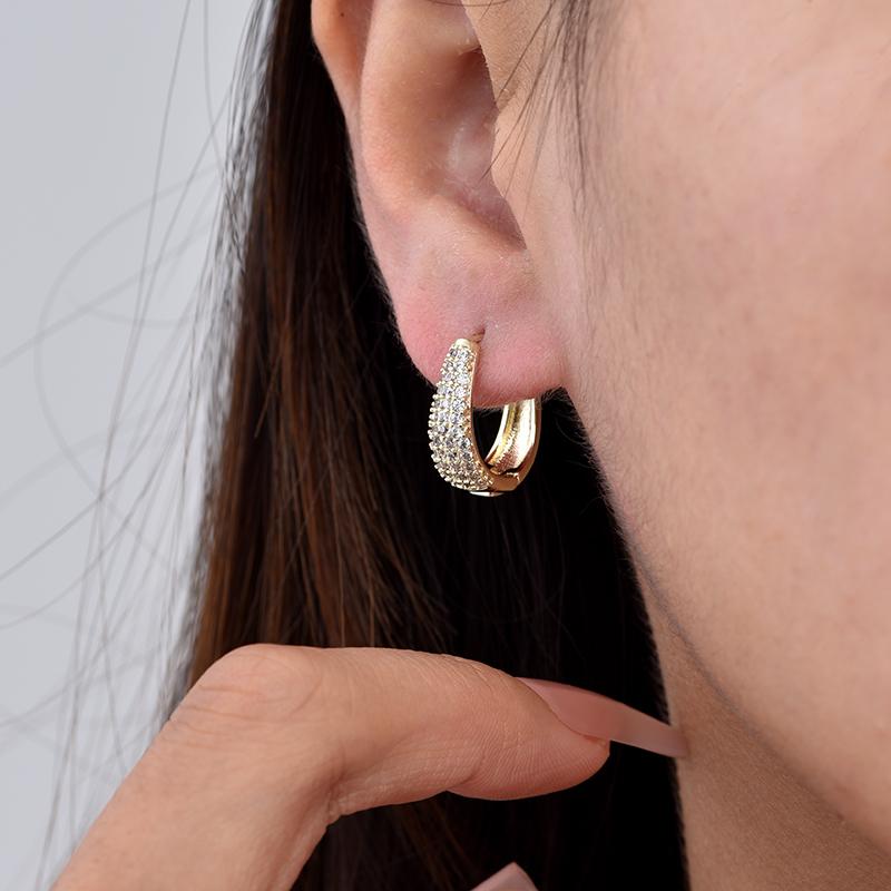 Fashion Zirconia Huggie Hoop Earrings Woman Geometric U Shape Hoops Ear Buckle Gold Copper Color Elegant Daily Vintage Zircon