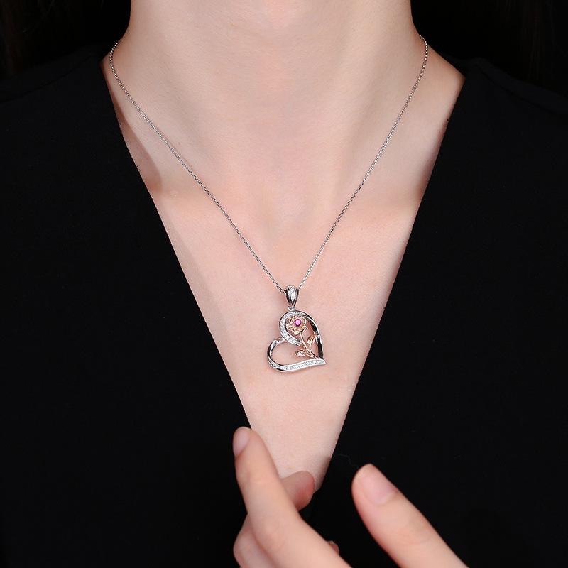 Ожерелье-подвеска в виде сердца и розы из стерлингового серебра 925 пробы - подарок на День святого Валентина 'Люблю тебя навсегда'