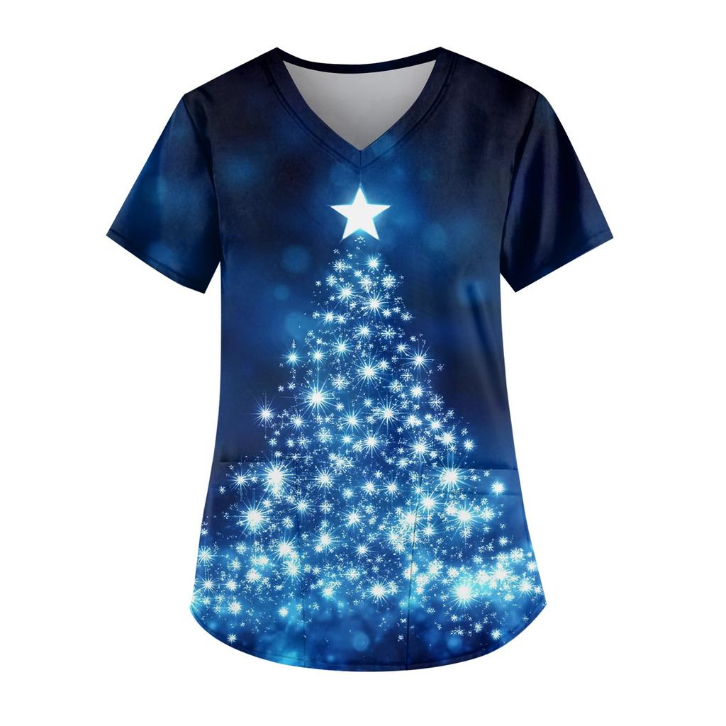 Рабочая форма больших размеров с принтом, топы для женщин, забавные футболки с v-образным вырезом и короткими рукавами, рабочая одежда, футболка с карманами