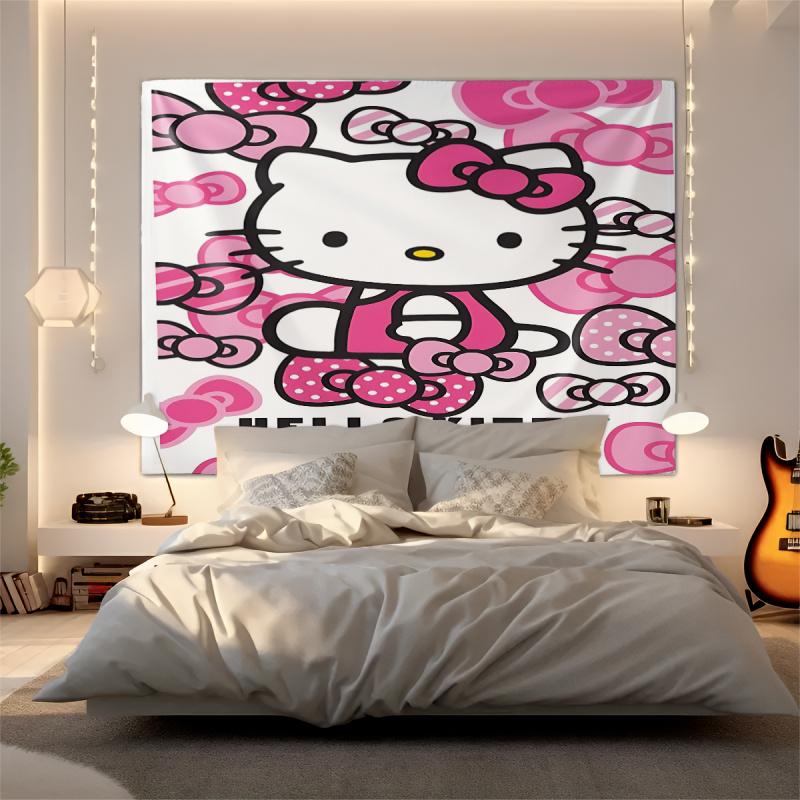 Гобелен Hello Kitty Настенное панно Кавайная Эстетичная Декор Комнаты Милое Настенное Искусство для Спальни Общежития Подростков Девочек