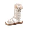 Girls Bowtie Gladiator Sandals with Chain Kids Fashion Hollow Pearls Princess Shoes Summer Children High-top Sandals Leather