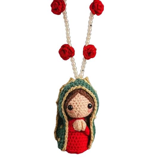 Cute Mary Statue Car Small Resin Car Rearview Mirror Virgin Mary Interior Decoration Charm with Crochet