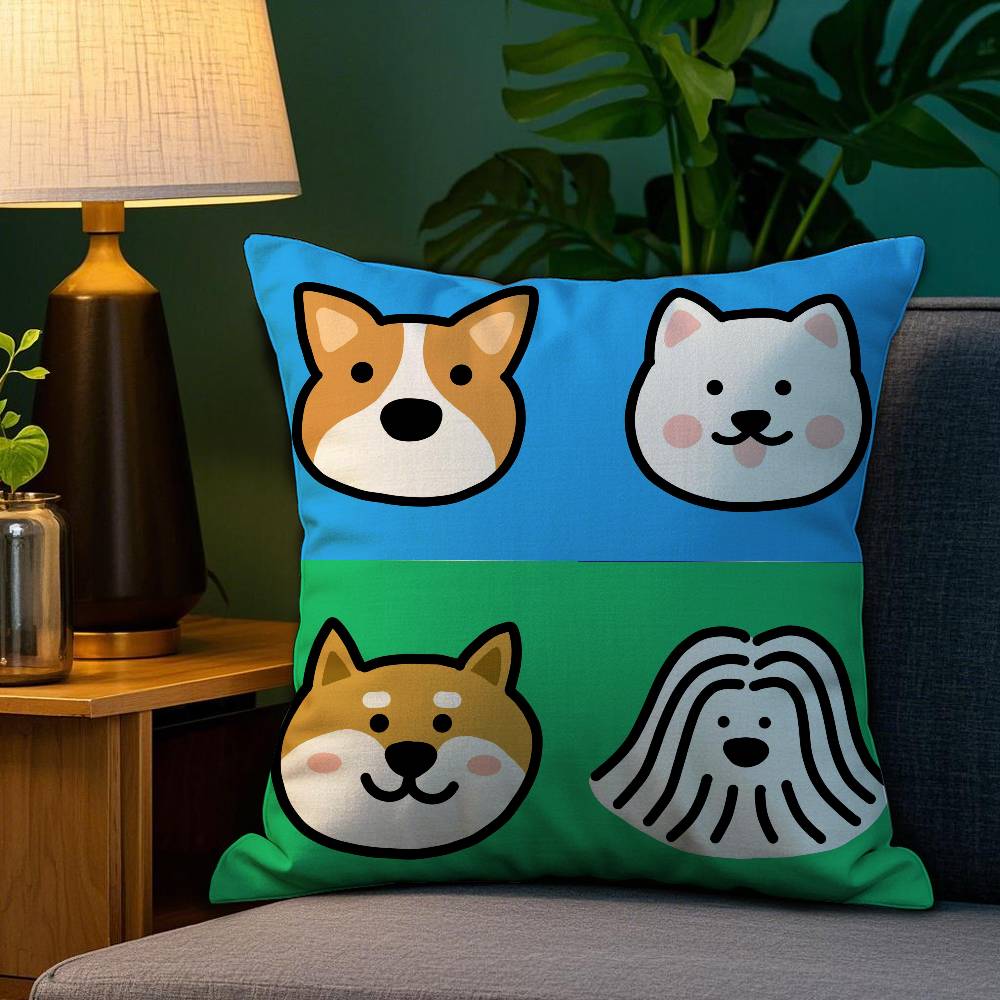 Cartoon Simple Cute Dog Pillow Case Plush Fabric Soft Double Sided Print Home Sofa High Quality Cushion Cover Throw