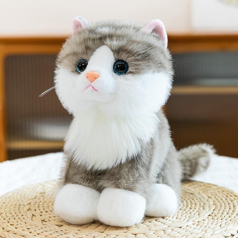Meow Sound Effect Fluffy Plush Cat Toy Soft Plush Animal Stuffed Toy Simulated Cat Plushie Gift