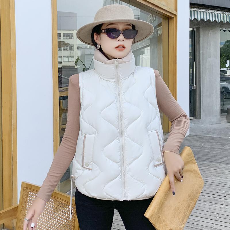 Женское осенне-зимнее пальто с воротником-стойкой, однотонное пальто без рукавов с большим карманом на молнии, свободный теплый хлопковый жилет