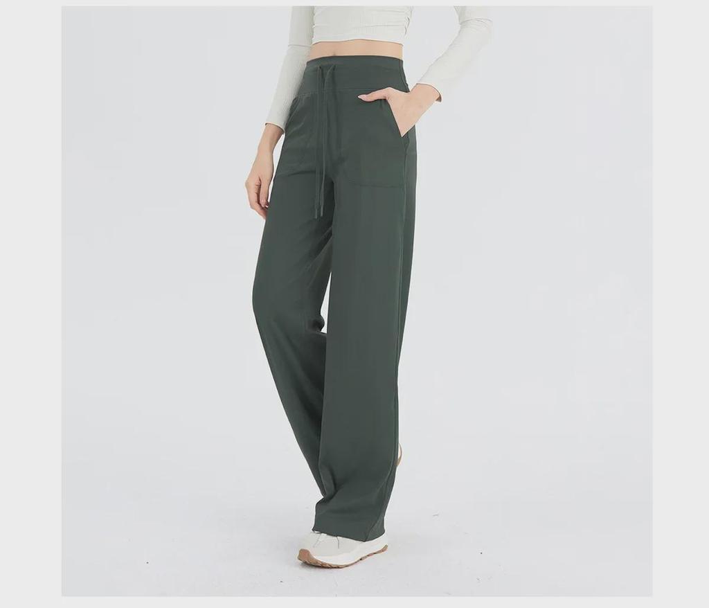 Женские широкие брюки для йоги телесного цвета с высокой талией и шнурком — дышащие, свободный крой для фитнеса