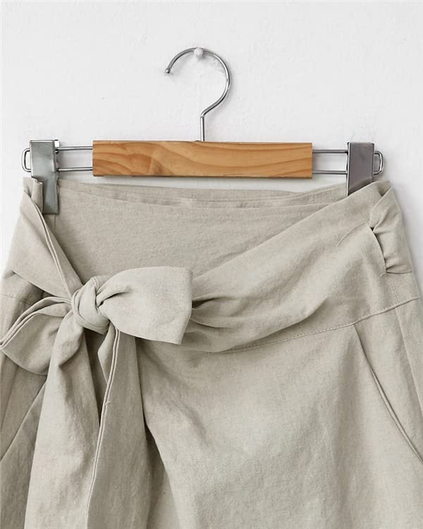 Повседневные офисные брюки широкие от бедра Армейские [JINJUDUO] Женские брюки, На шнуровке, Однотонные, Повседневные, (Л, Зеленый)