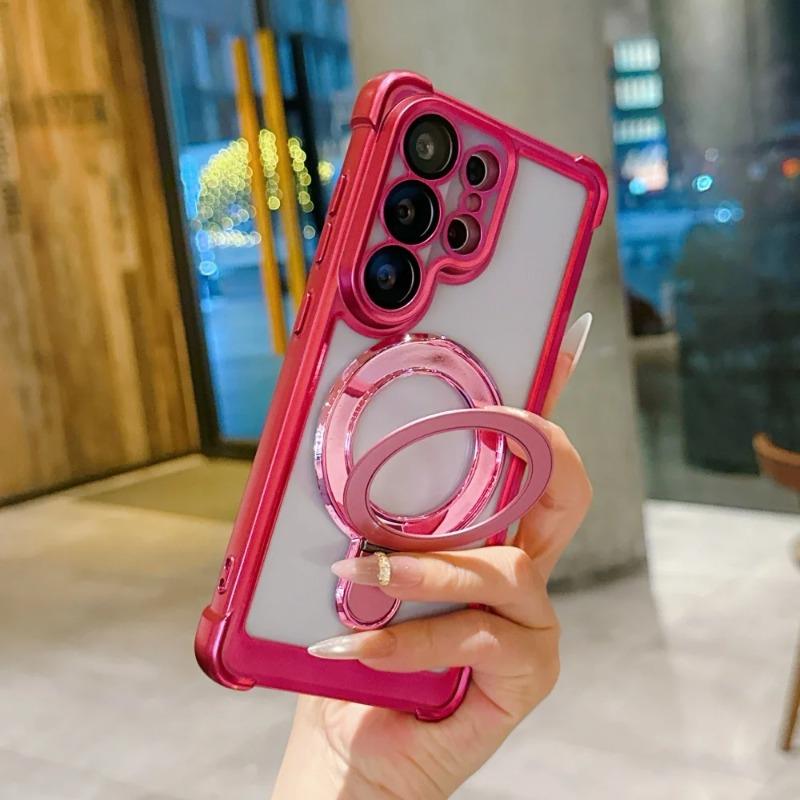 Plating for Magsafe Acrylic Holder Case for Samsung Galaxy S26 Ultra S23 S24 FE S25 Plus Magnetic Bracket Lens Protector Cover