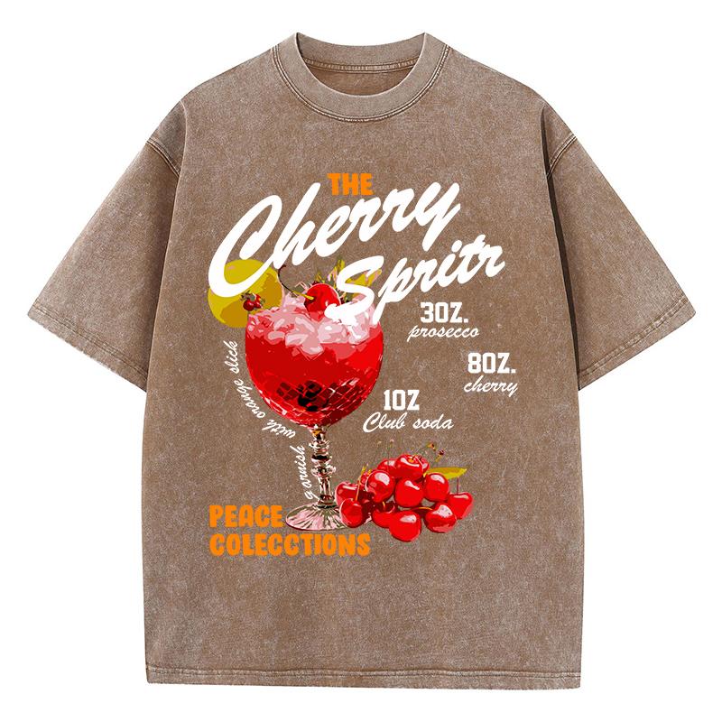 Vintage Womans Acid Wash TShirts The Cherry Sprits Printed Tops Oversize Comfortable Cotton Tee Shirts Casual Female Clothes
