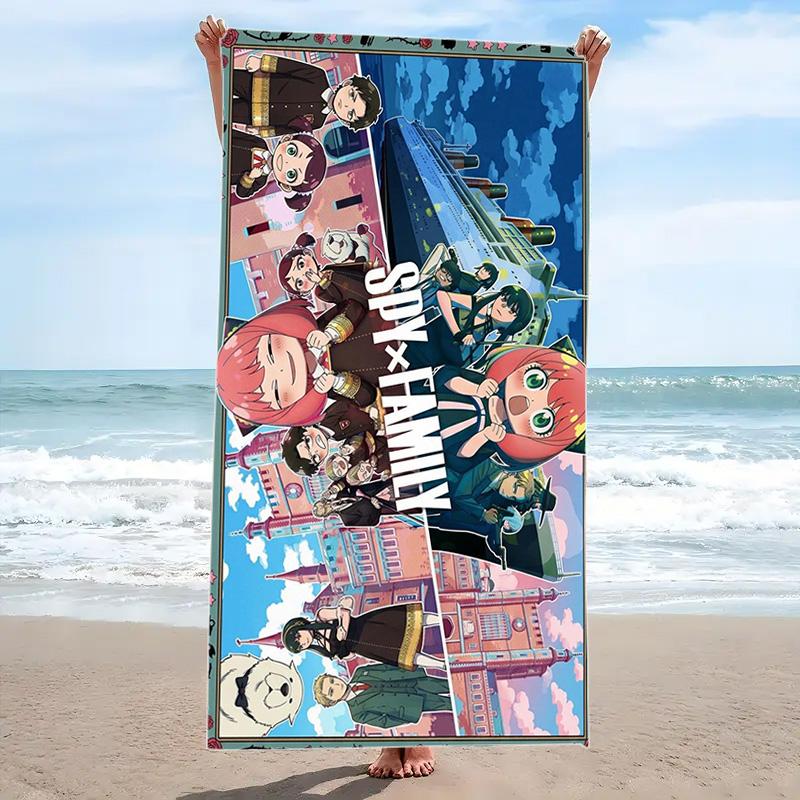 Spy x Family Anime Print Beach Towel, Large Soft Quick Dry Towel for Beach Camping Swimming