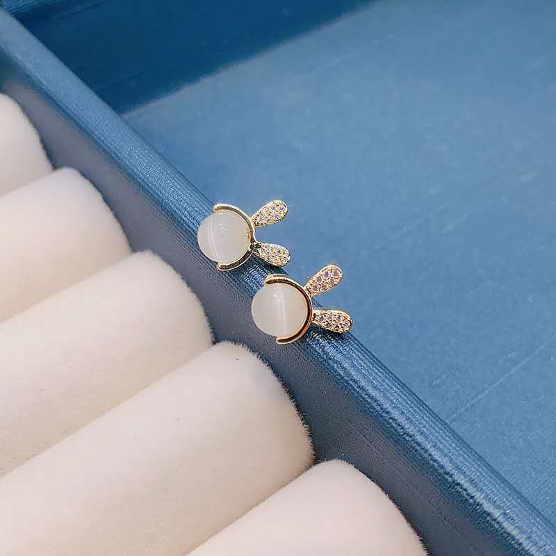 Женские серьги Opal Bunny, чистое серебро, игла с микро-инкрустацией