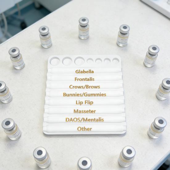 Эстетическая tray-органайзер для инъекций с 8 слотами и 7 ячейками, профессиональный, для косметологов, медсестер, держатель для флаконов с этикетками, органайзер для хранения инъекторов