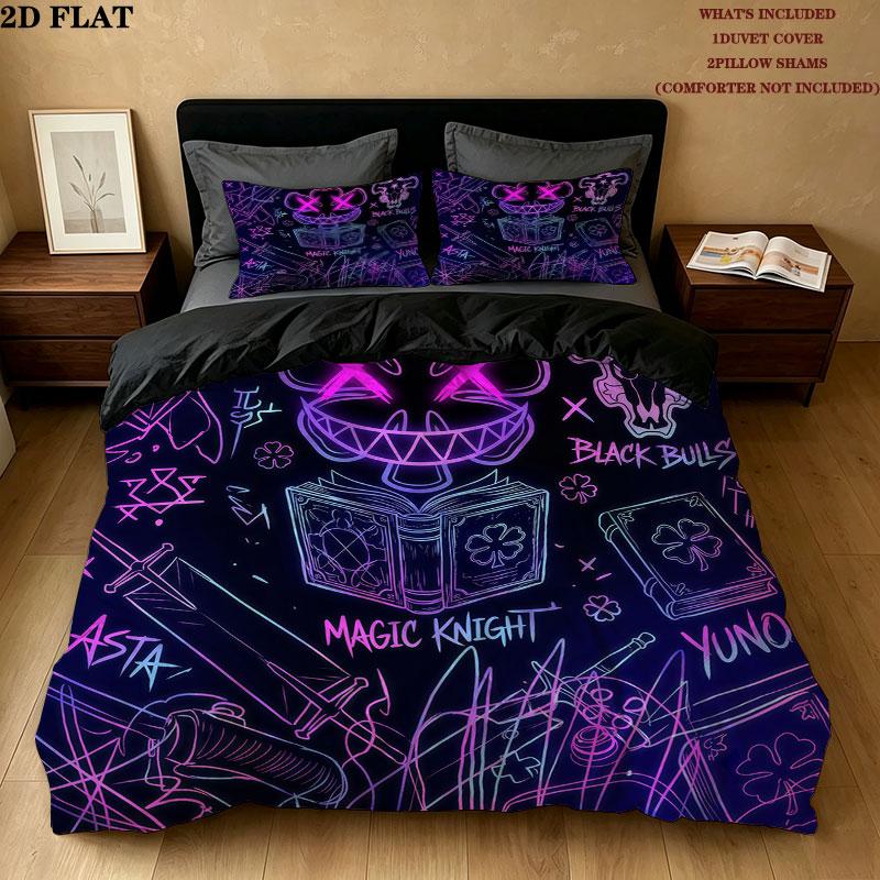 Black Clover Pattern Bedding Quilt Set Quilt Cover Pillowcase Home Birthday Gift(1 * duvet cover + 2 * pillowcase, without core)