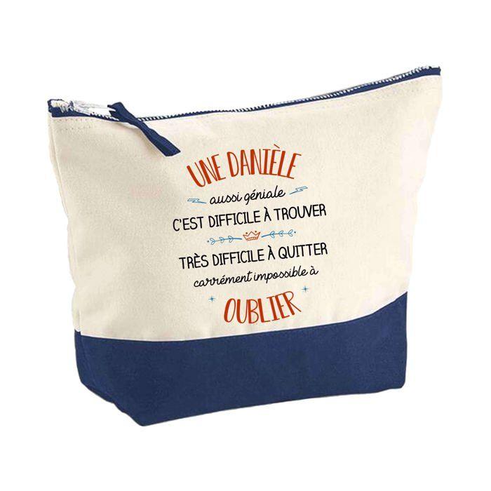 Trousse de maquillage - PLANETEE - Danièle aussi géniale (fond bleu) - Grand format - Coton - Personnalisée HD