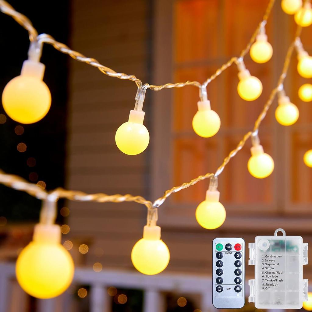 USB Battery Powered LED Fairy String Lights - Remote Control, Flashing Round Ball, Outdoor Decoration, Christmas Holiday.