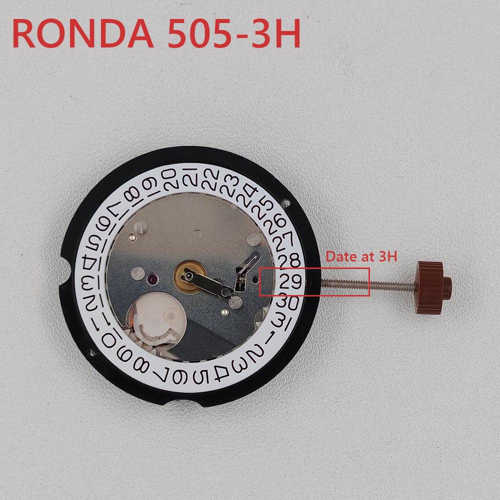 Кварцевый механизм Ronda 505-3 Модификация Запасная часть Механизм 505-3H Механизм Батарейка в комплекте Дисковое колесо даты в положении 3 часа