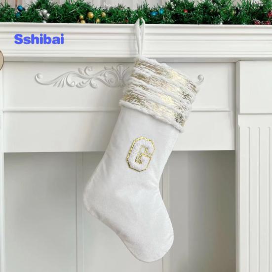 Рождественский чулок с вышивкой и ремешком, износостойкие носочки большой емкости с рождественскими буквами, подвесное украшение