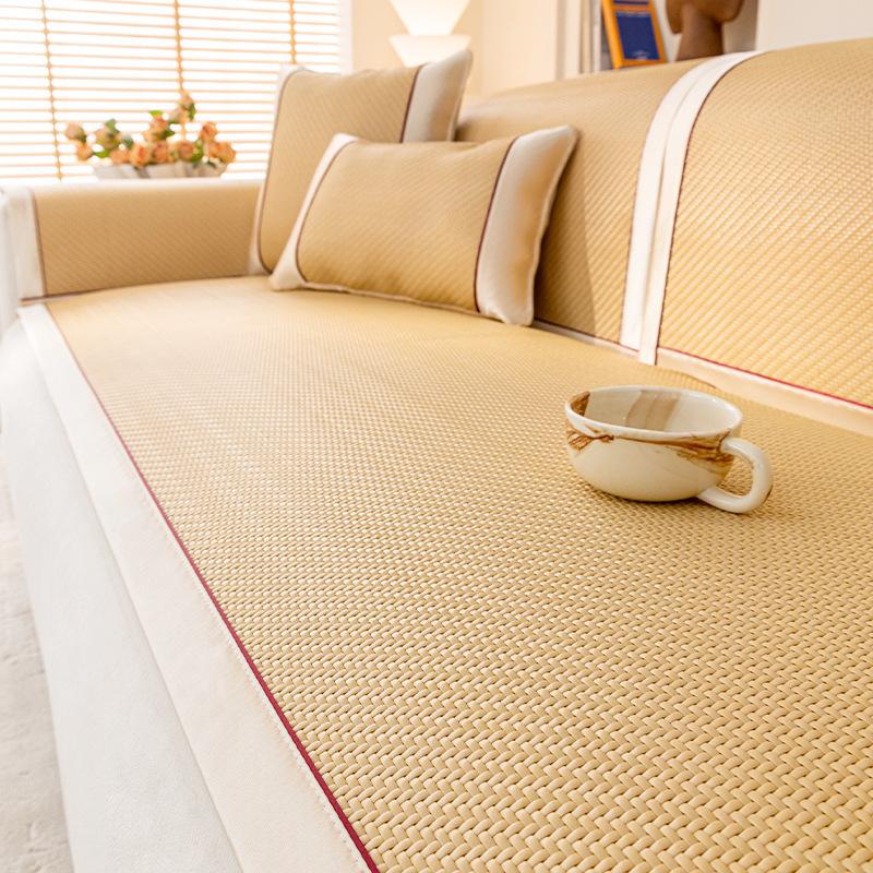 Summer Rattan Mat Seat Cushion for Summer Breathable Non-Slip Sofa Cover Summer Living Room Straight Row Sofa Cover Cloth