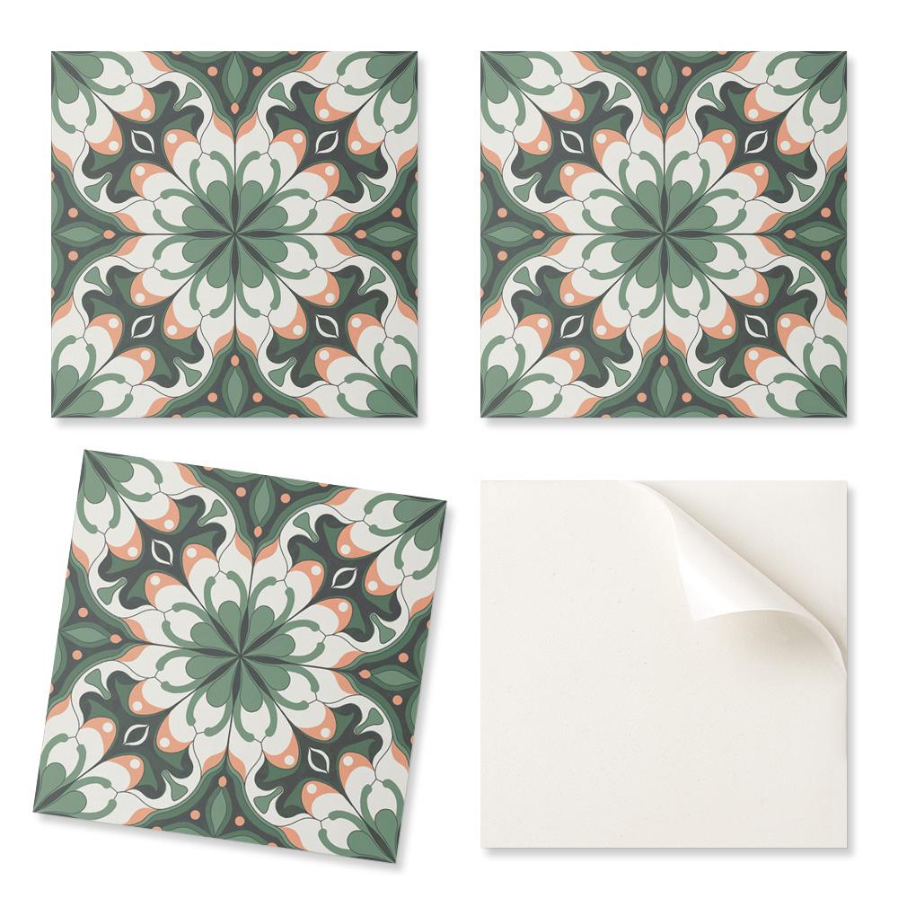 Set of Self-Adhesive Vinyl Tiles with Print for the Living Room Stylish Plant Pattern 9x30x30 cm