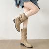 Queen Fan Khaki Retro Thick Heel Medium Boots Children's 2025 New Autumn with Skirt Slim Western Boots