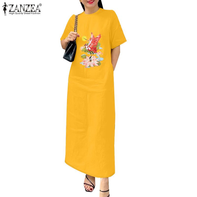 ZANZEA Женское повседневное платье с круглым вырезом и коротким рукавом