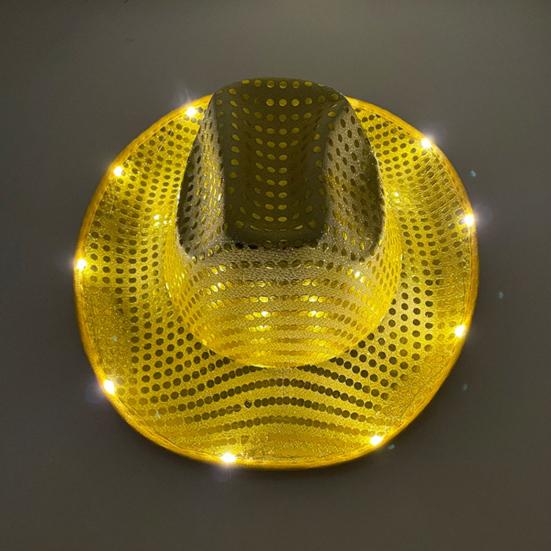 Светодиодная ковбойская шляпа в стиле ретро, вестерн, светящаяся, 5 цветов, в наличии, кепка с блестками, на Рождество