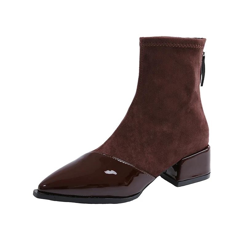 2024 Высококачественная женская обувь Ботильоны женские элегантные современные ботинки женские швейные с острым носком средний каблук сзади молния обувь женская