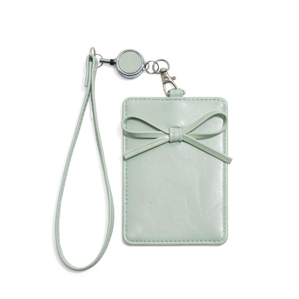 Кожа PU Бант Держатель для карт из кожи Выдвижной бейдж Обложка для рабочей карты Бантик Растягивающийся Держатели для проездных билетов Офис Студент