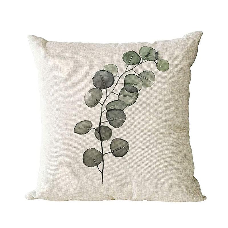Simple Modern Green Leaves Tropical Plant Series Linen Pillowcase Nordic Small Fresh Style Cushion Cover