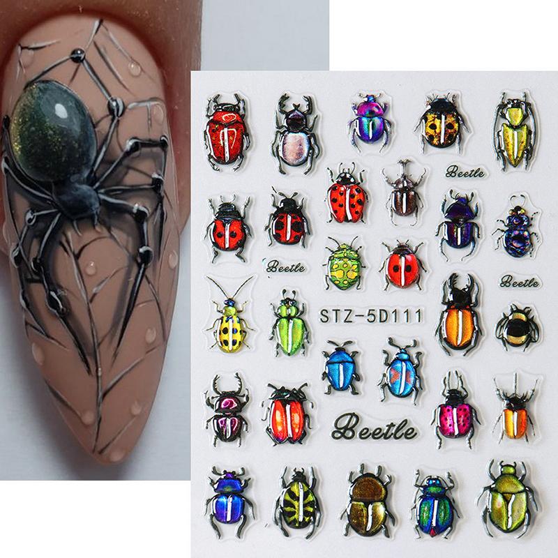 1 лист Y2K выгравированные летние маникюрные наклейки на ногти насекомые божья коровка цветок 5D самоклеящиеся украшения для ногтей