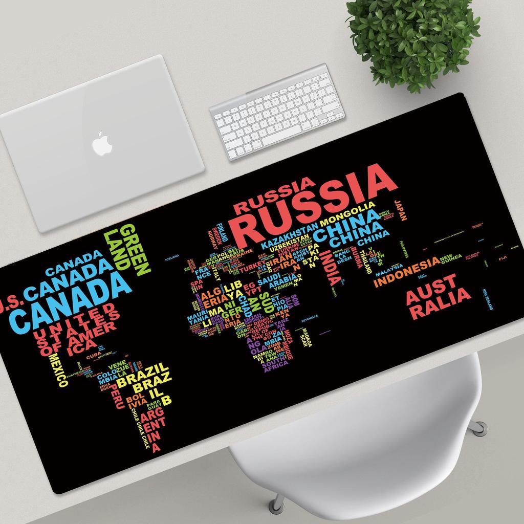 Очень большой черный коврик для мыши с защитой от грязи, с изображением карты мира и фиксирующимися краями для настольных компьютеров