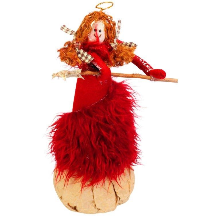 Standing angel with a red star 35 cm