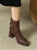 Thick-heeled Short Boots Women's 2025 New High-heeled Winter Velvet Brown Thin Boots British Retro Martin Boots