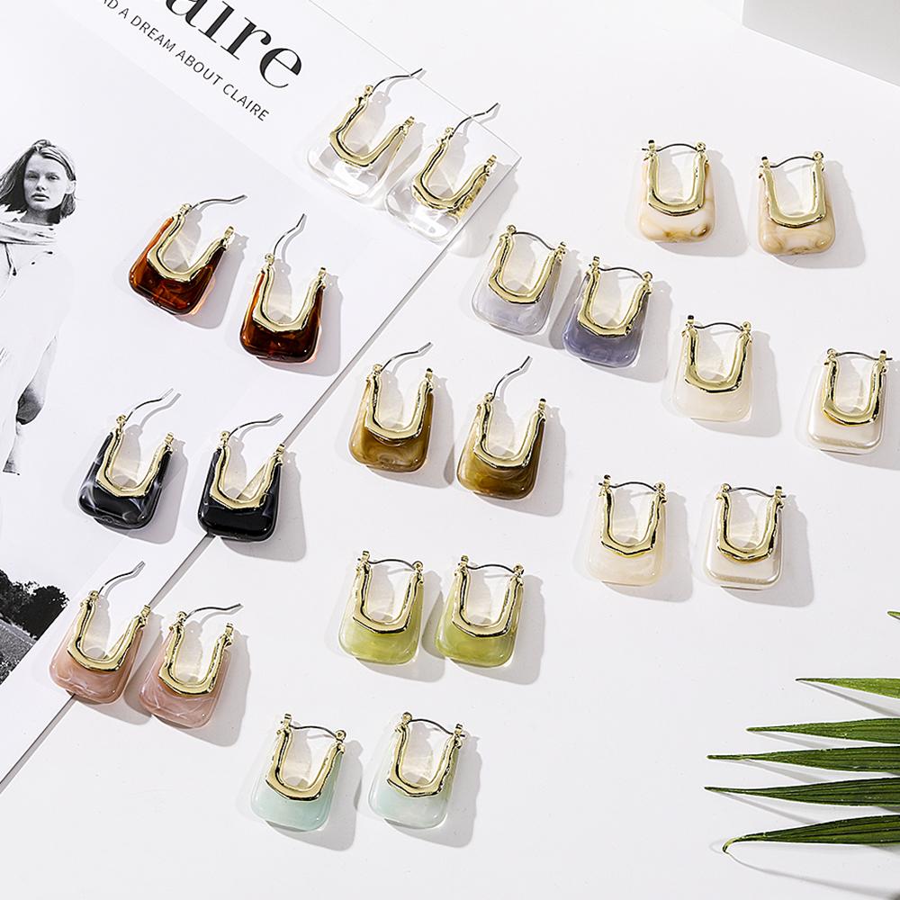 Винтажные прозрачные полимерные геометрические неправильные U-образные серьги-кольца для женщин и девочек, элегантные красочные серьги, ювелирные изделия