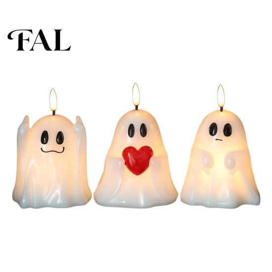 Halloween Ghost Decoration Flameless Candle, Cute Holding BOO Letter Tealight, Funny Figurine Lights Battery Operated LED Flickering Light for