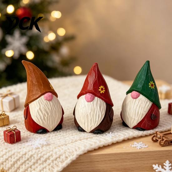 Christmas Tiered Tray Decor Wood Carved Gnome Figurine, Farmhouse Rustic Faceless Dwarf Statue, Handmade Ornament Mini Sculpture for Party Decoration