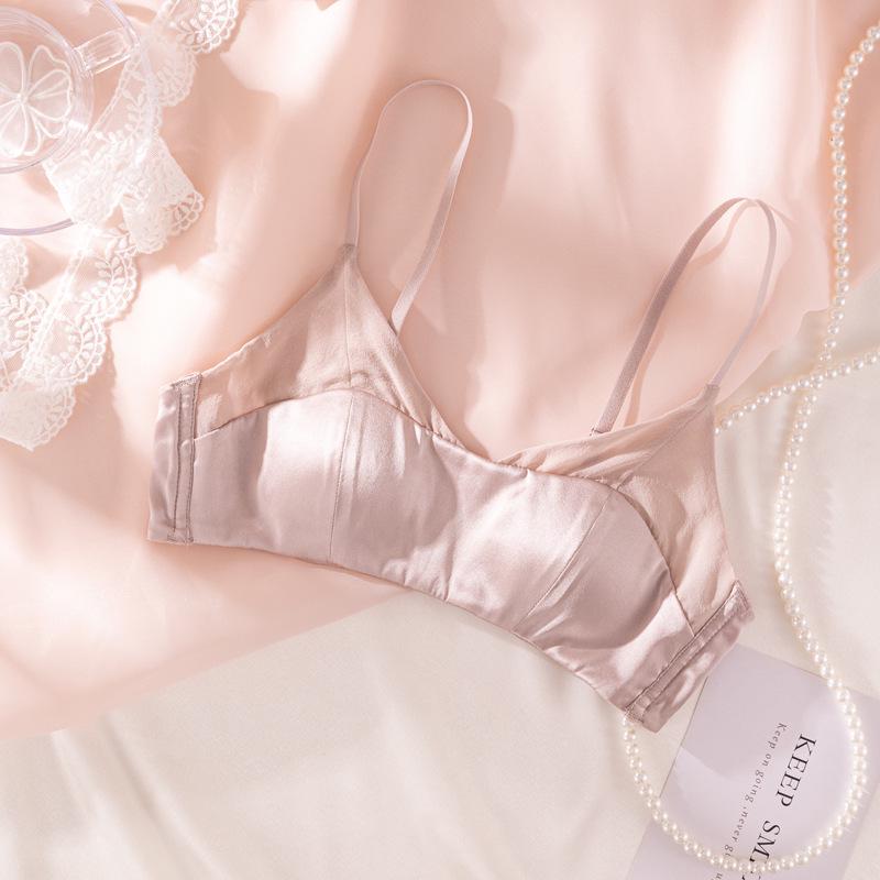 Бюстгальтер из шелка с треугольными чашками для женщин - легкий шелковичный атлас без содержания стали