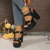 Small Size 36-43 Elegant Leather Shoes for Women Summer Platform Sandals 2025 Block High Heel Sandals for Women Office Moms