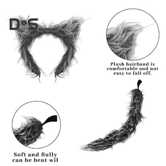 Набор волчьих ушей и хвостов, реалистичный дизайн, плюшевая повязка на голову, перчатки, набор хвостов, аксессуары для ролевых игр на Хэллоуин