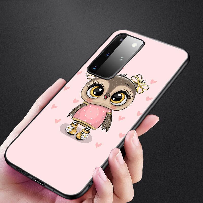 Cartoon Owl Cute Owls Phone Case For Samsung Galaxy S20 S21 FE S10 Lite Note 20 10 Lite S8 S9 S10E S10 Plus Ultra Black Cover